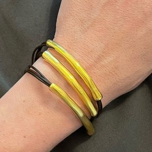 Uno de 50 leather and gold wrap bracelet